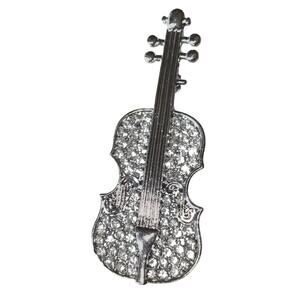 Crystal Rhinestone Violin Brooch Pin